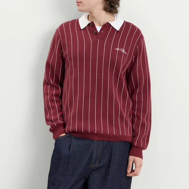 Les Deux Signature Knit Polo - Chocolate Truffle Red