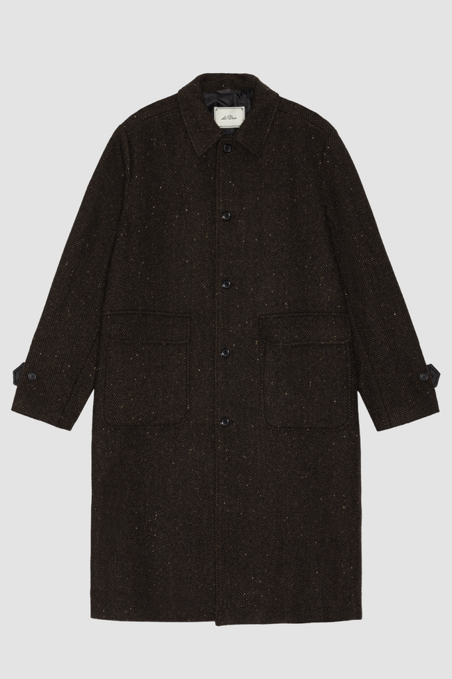 Les Deux Herringbone Wool Coat - Brown