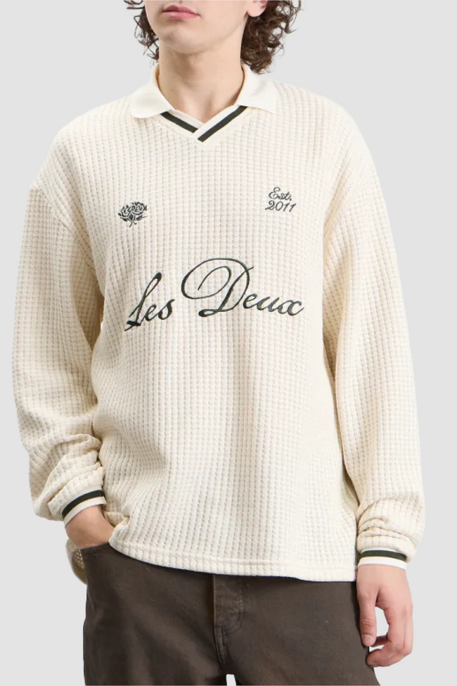 Les Deux Waffle LS Football Jersey Top - Ivory
