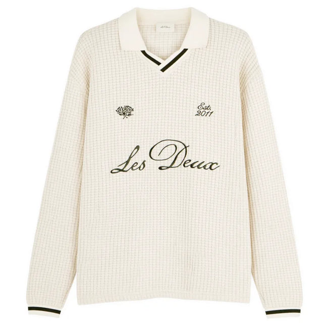 Les Deux Waffle LS Football Jersey Top - Ivory