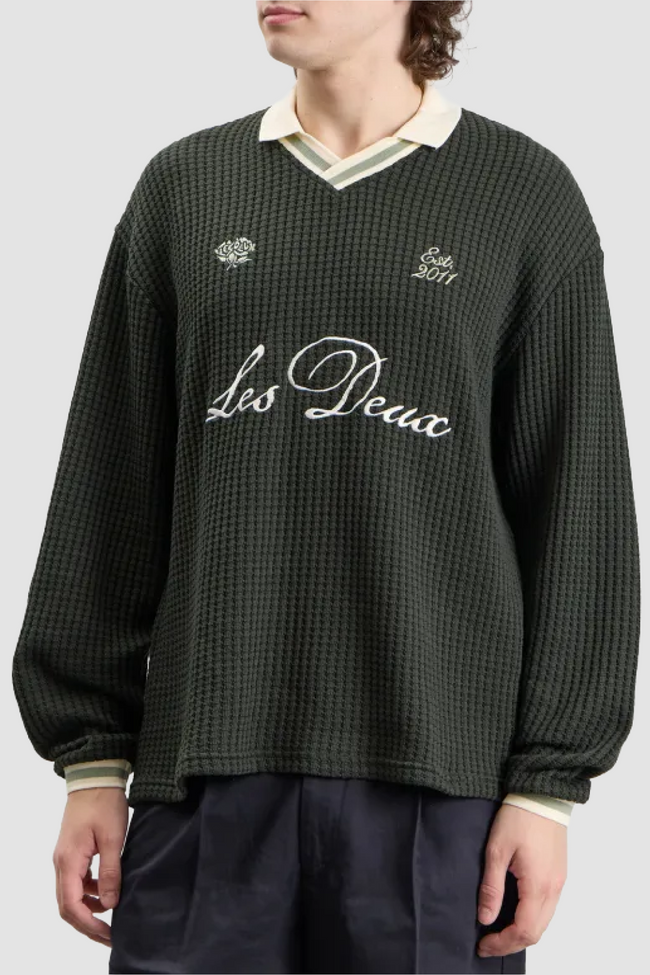 Les Deux Waffle LS Football Jersey Top - Green