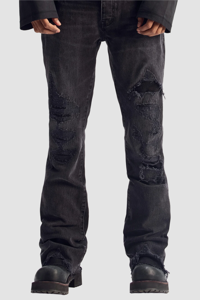 Purple Brand P004-VHDB Vintage Heavy Destroy Jeans - Black