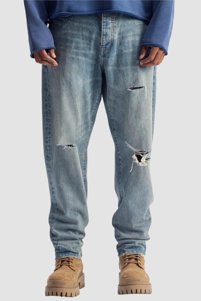 Purple Brand P013-SCDI Destroy Tapered Jeans - Indigo