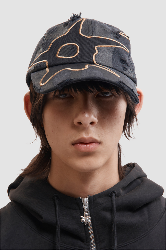 P.A.M Distressed Urchin Tag Baseball Cap - Black