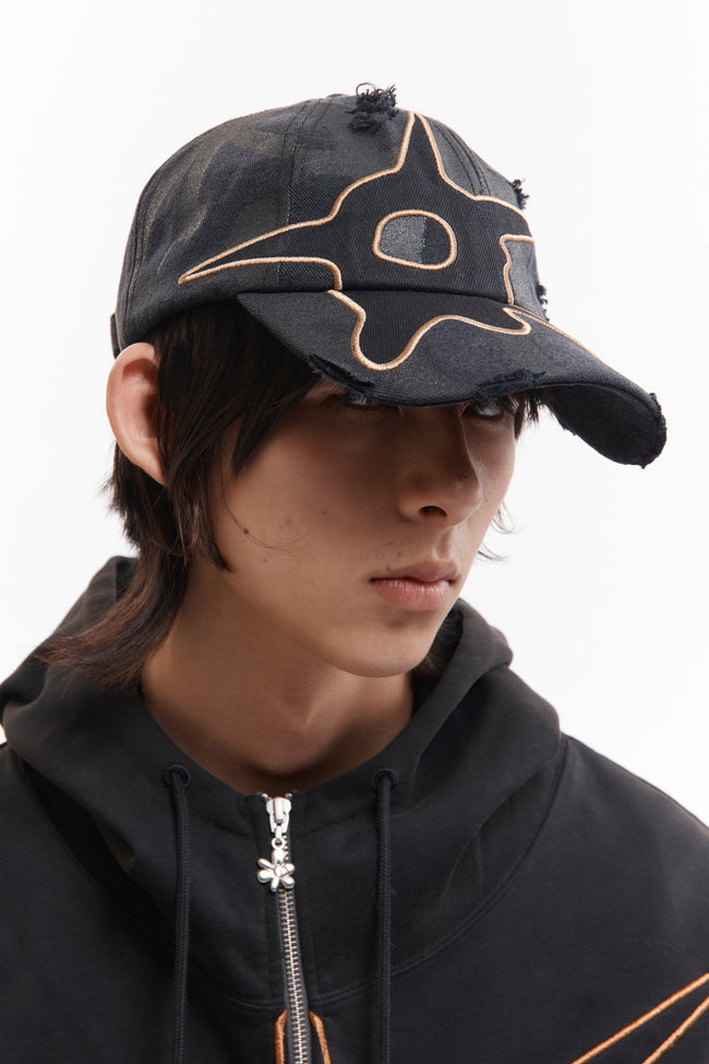 P.A.M Distressed Urchin Tag Baseball Cap - Black