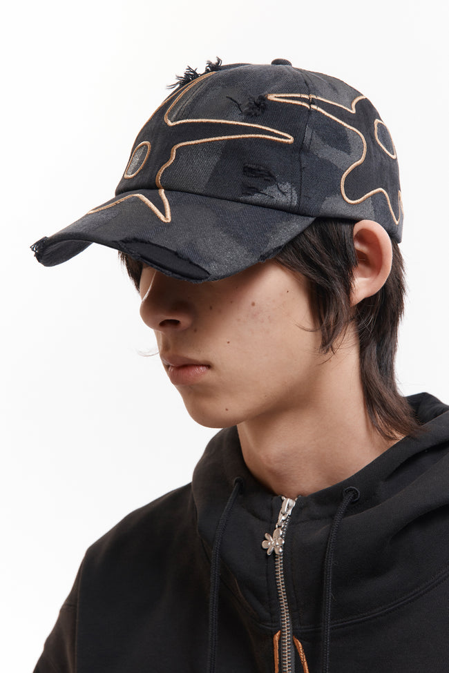 P.A.M Distressed Urchin Tag Baseball Cap - Black
