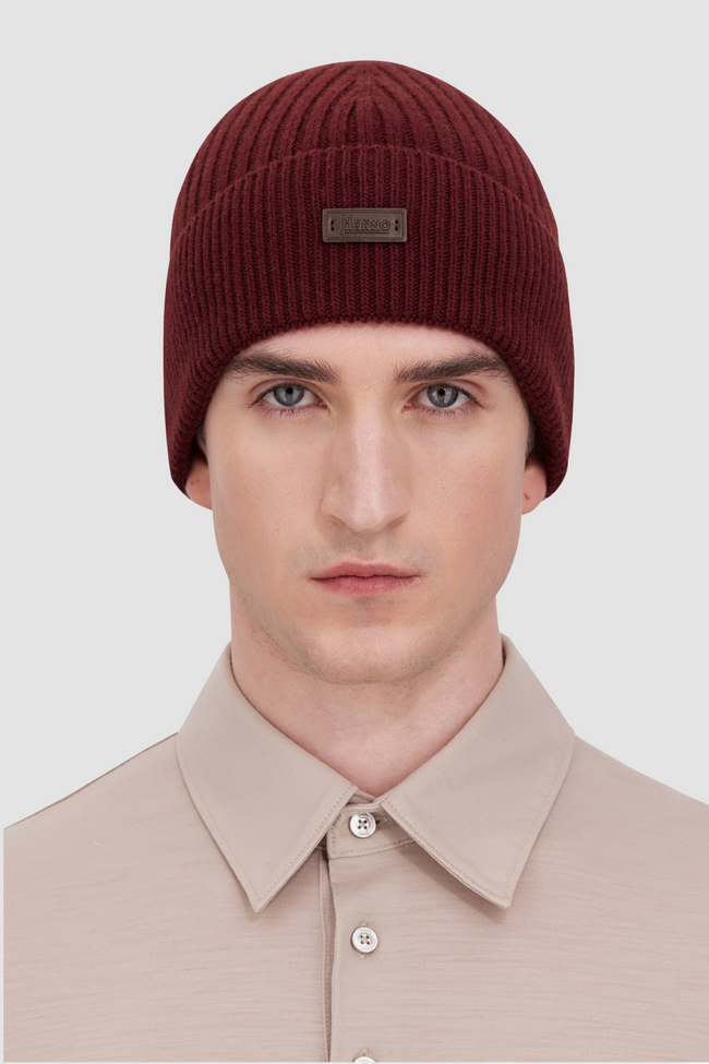Herno Wool Knitted Beanie - Burgundy