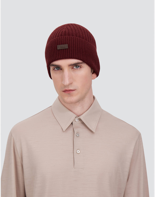 Herno Wool Knitted Beanie - Burgundy