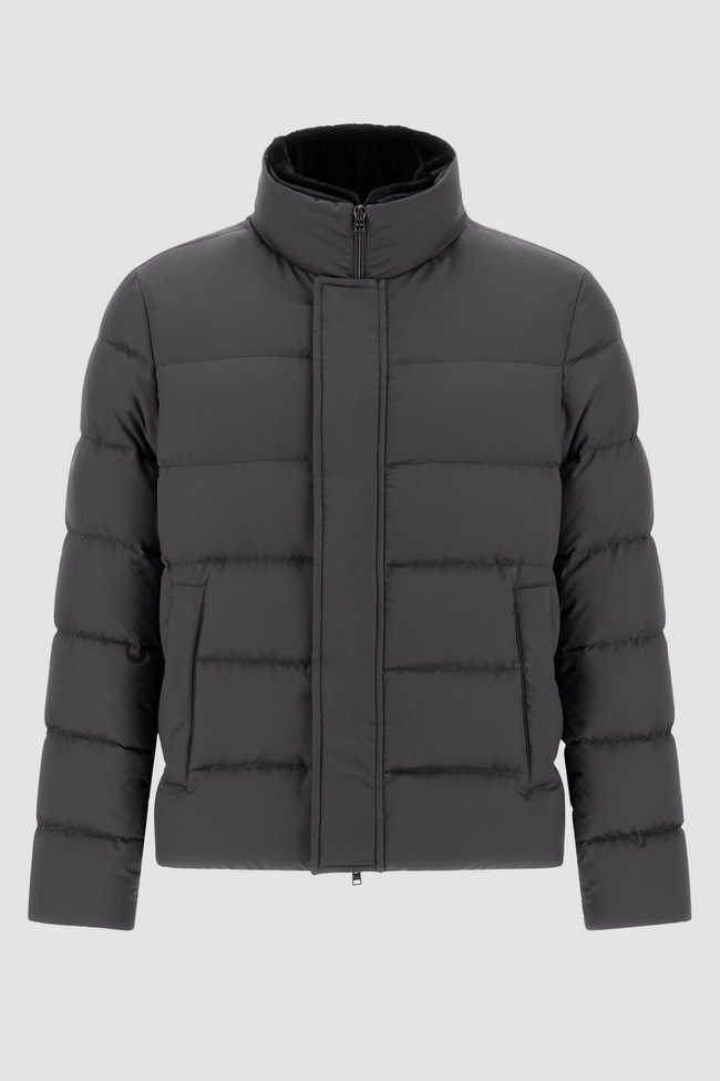 Herno Mens Down Bomber Poly Faux Fur - Grey