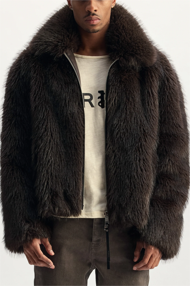 Purple Brand M9636-FBZJ Faux Fur Jacket - Brown