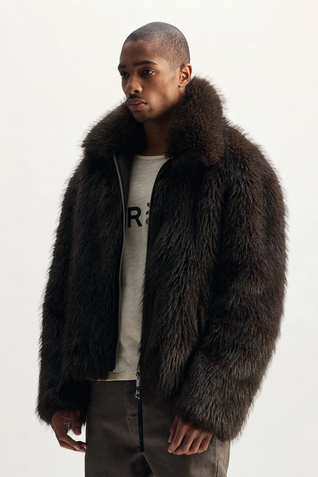 Purple Brand M9636-FBZJ Faux Fur Jacket - Brown