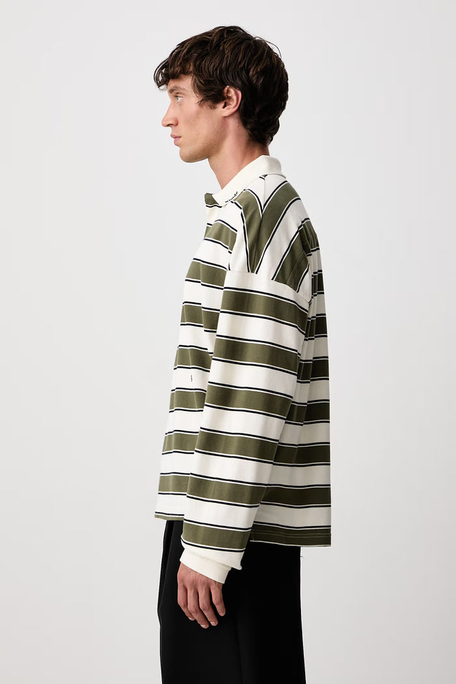 Rhude Fontaine Striped LS Polo - Cream/Olive