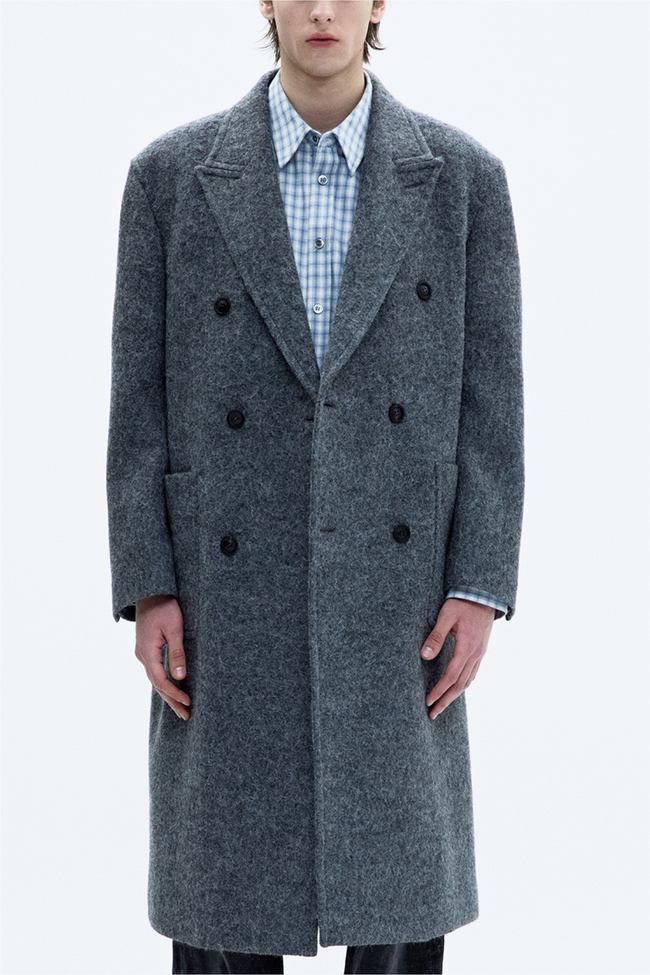 Coor Hairy Peaked Lapel Coat - Grey