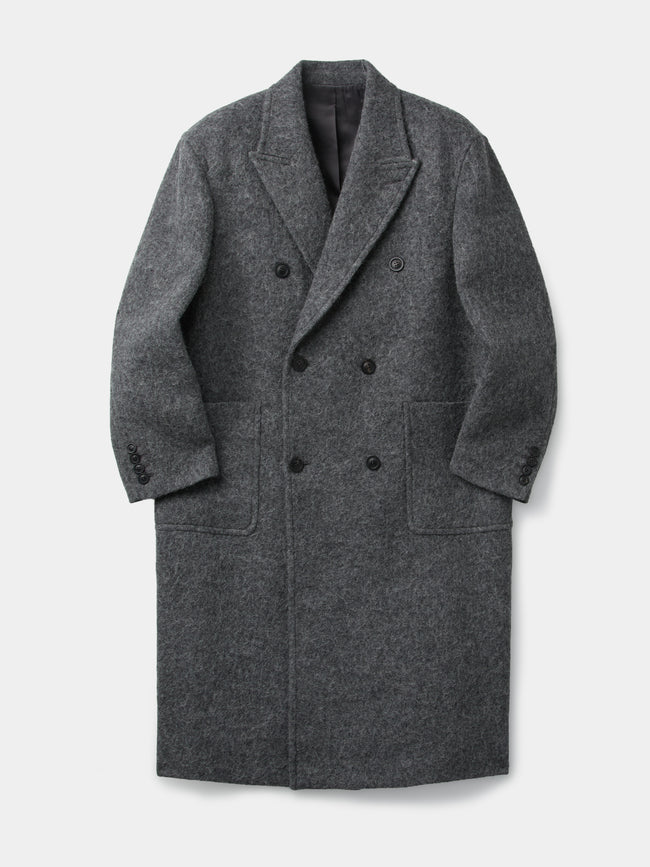 Coor Hairy Peaked Lapel Coat - Grey