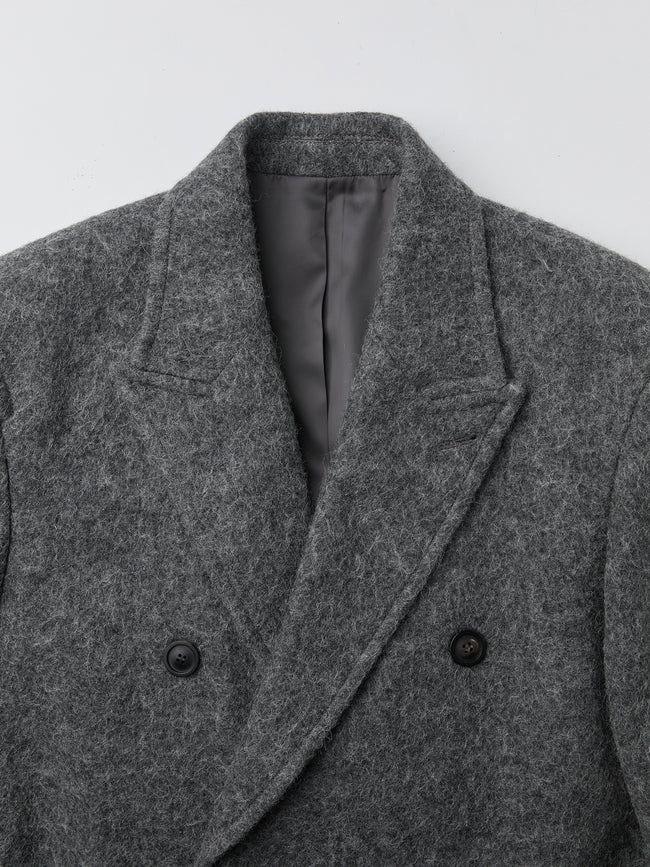 Coor Hairy Peaked Lapel Coat - Grey