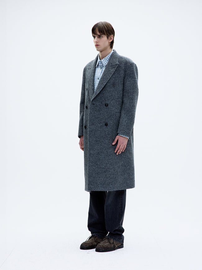 Coor Hairy Peaked Lapel Coat - Grey