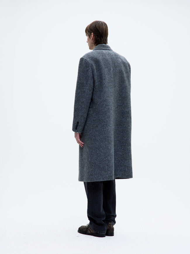 Coor Hairy Peaked Lapel Coat - Grey