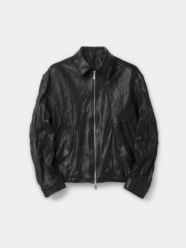 Coor Vegetable Swingtop Pleated Leather Jacket - Black