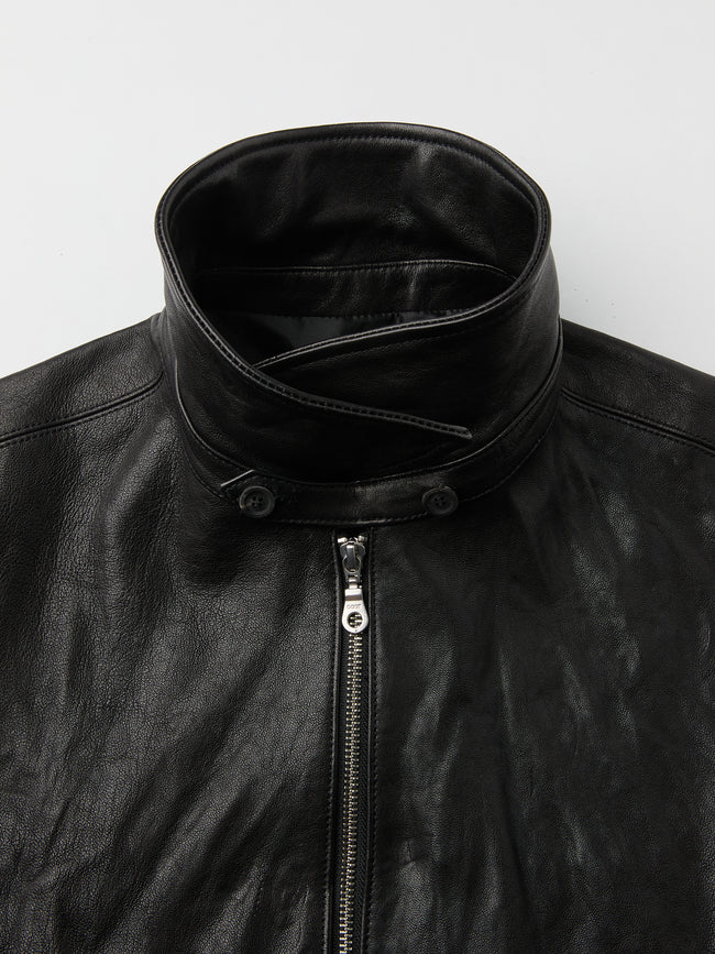 Coor Vegetable Swingtop Pleated Leather Jacket - Black