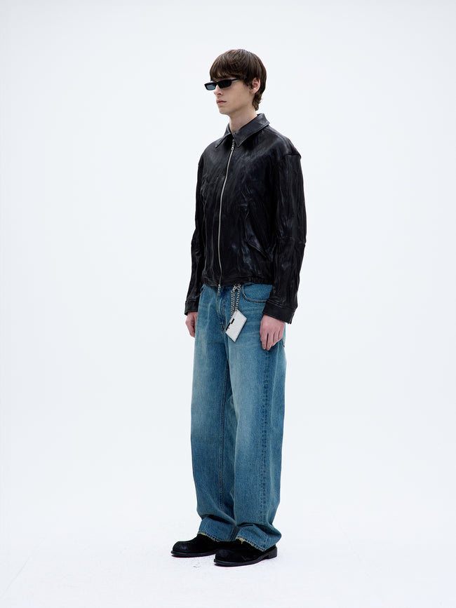 Coor Vegetable Swingtop Pleated Leather Jacket - Black