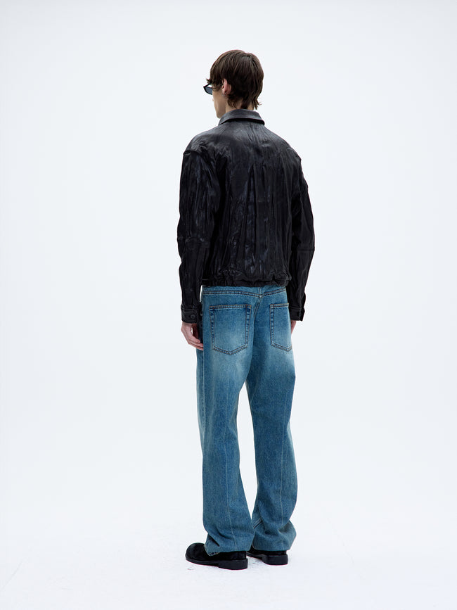 Coor Vegetable Swingtop Pleated Leather Jacket - Black