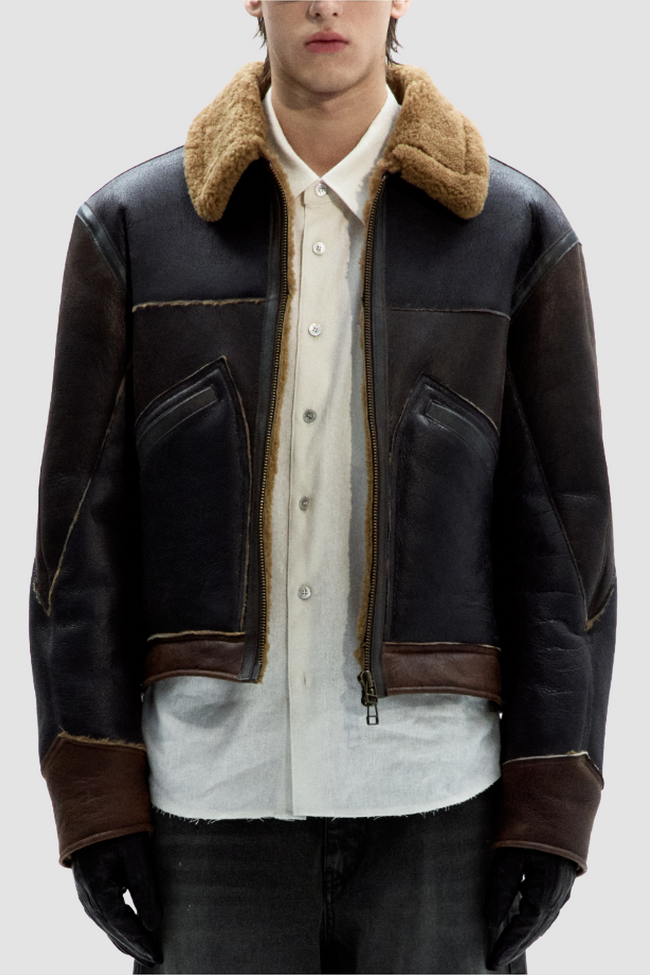 Coor Shearling Aviator Flight Jacket - Brown