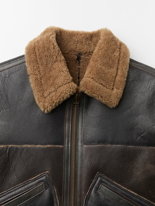Coor Shearling Aviator Flight Jacket - Brown