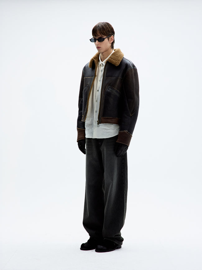 Coor Shearling Aviator Flight Jacket - Brown