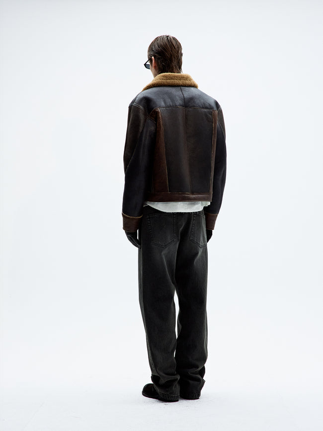 Coor Shearling Aviator Flight Jacket - Brown
