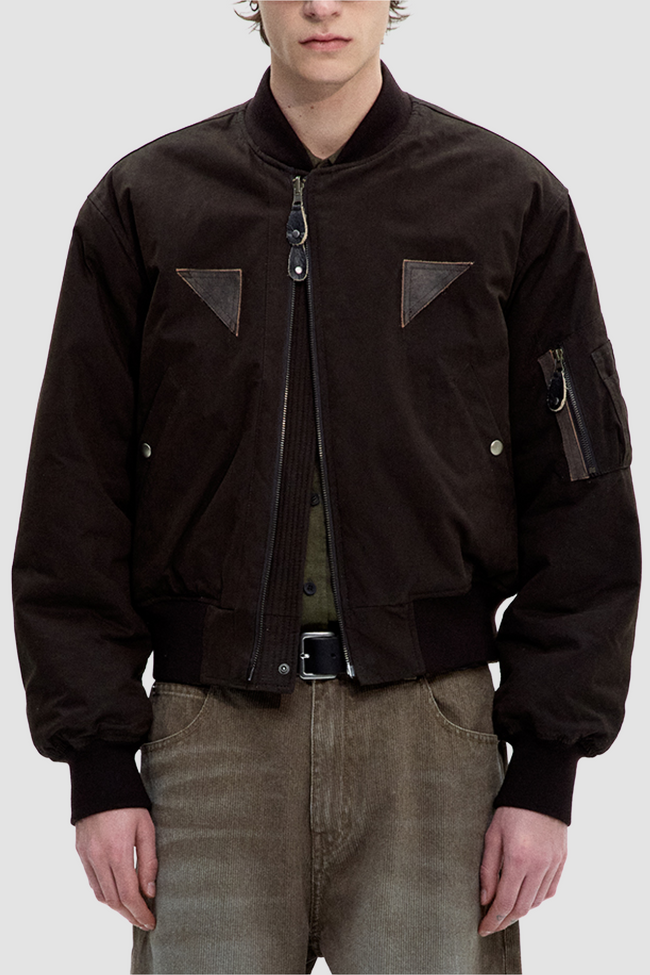 Coor B-15 Leather Tab Sherpa Bomber Jacket - Brown