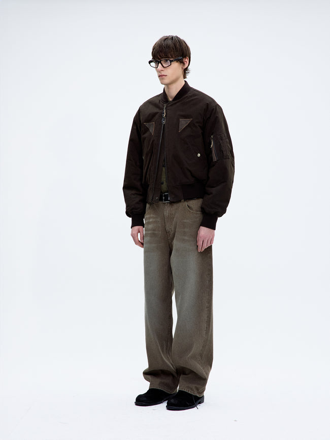 Coor B-15 Leather Tab Sherpa Bomber Jacket - Brown