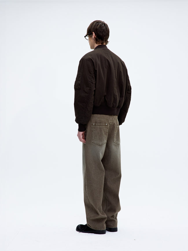 Coor B-15 Leather Tab Sherpa Bomber Jacket - Brown