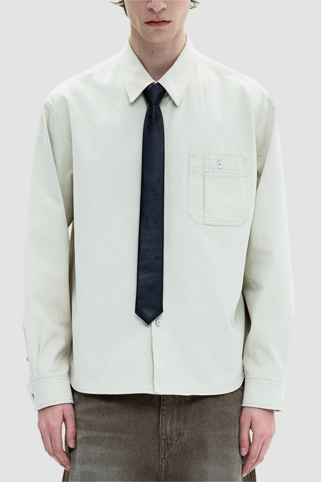 Coor Single Pocket Washed Cotton Shirt - Beige