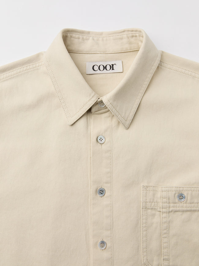 Coor Single Pocket Washed Cotton Shirt - Beige