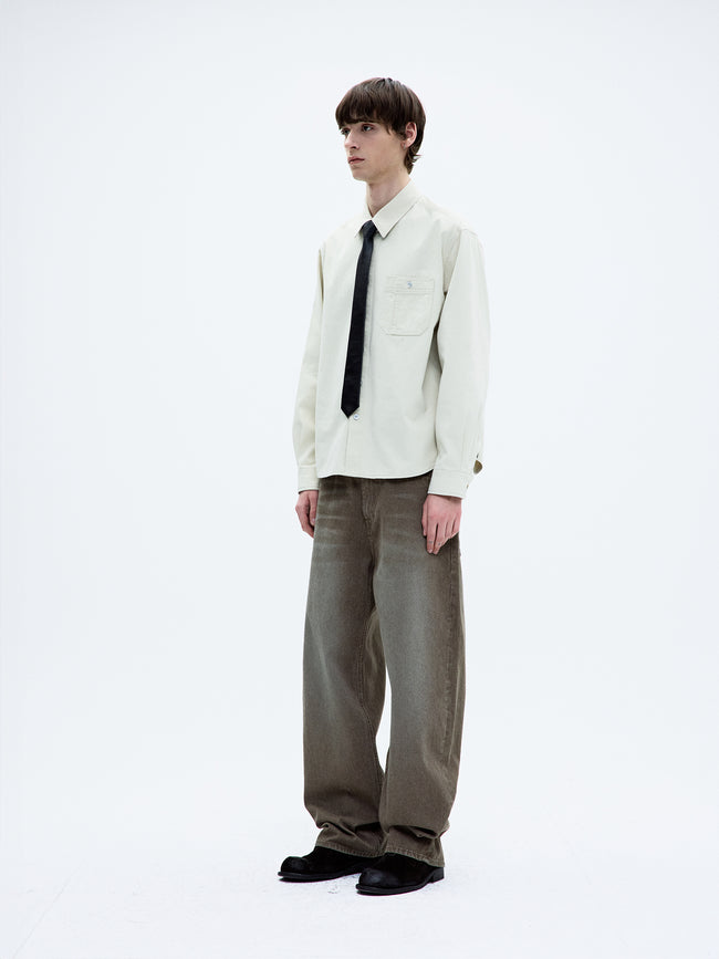 Coor Single Pocket Washed Cotton Shirt - Beige