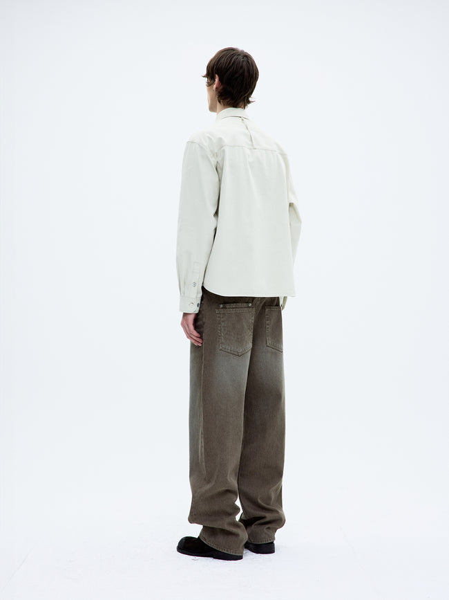 Coor Single Pocket Washed Cotton Shirt - Beige