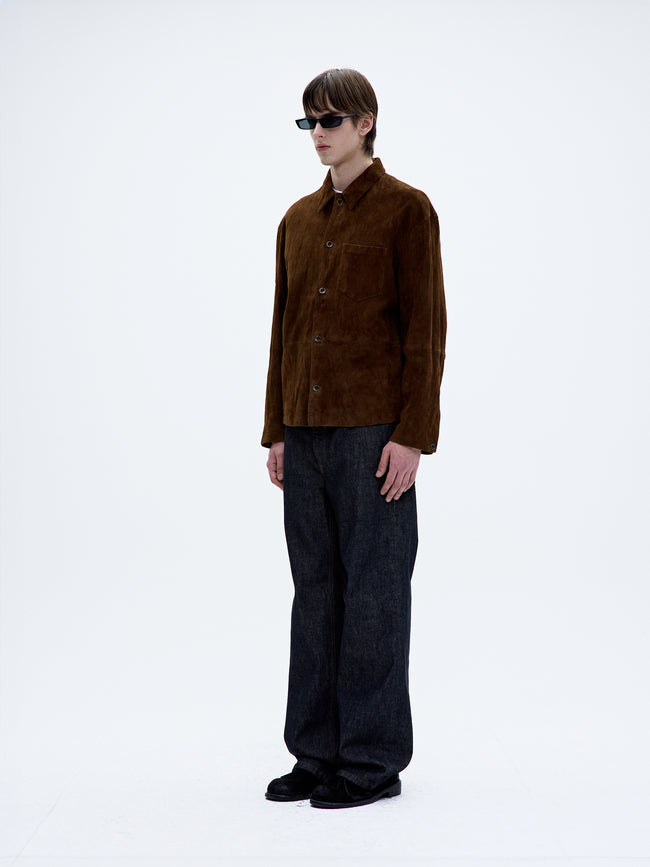 Coor Pleated Washed Leather Jacket - Brown