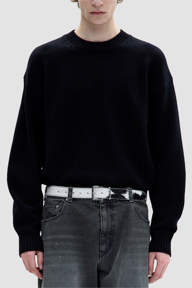 Coor Wool Cropped Crewneck Sweater - Black