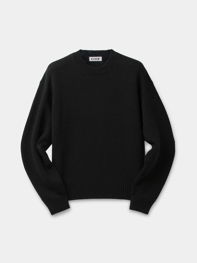 Coor Wool Cropped Crewneck Sweater - Black
