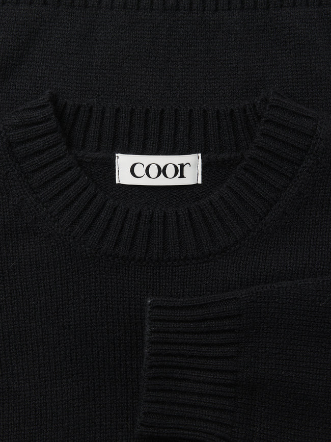 Coor Wool Cropped Crewneck Sweater - Black
