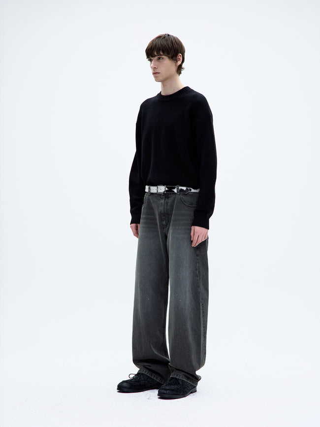 Coor Wool Cropped Crewneck Sweater - Black