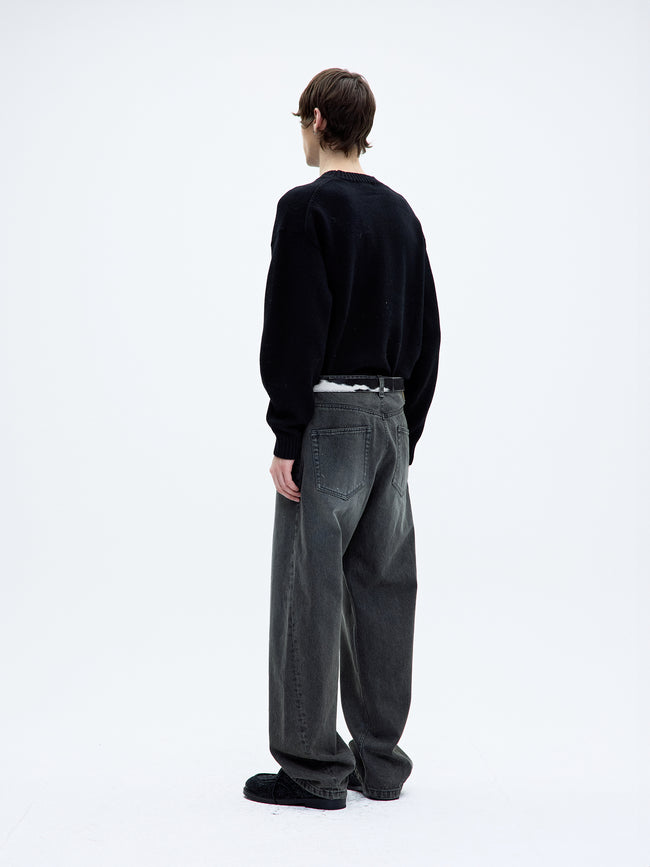 Coor Wool Cropped Crewneck Sweater - Black