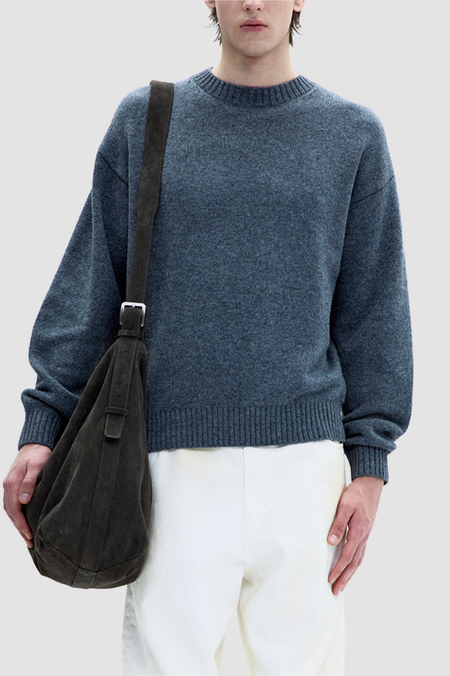 Coor Wool Cropped Crewneck Sweater - Grey