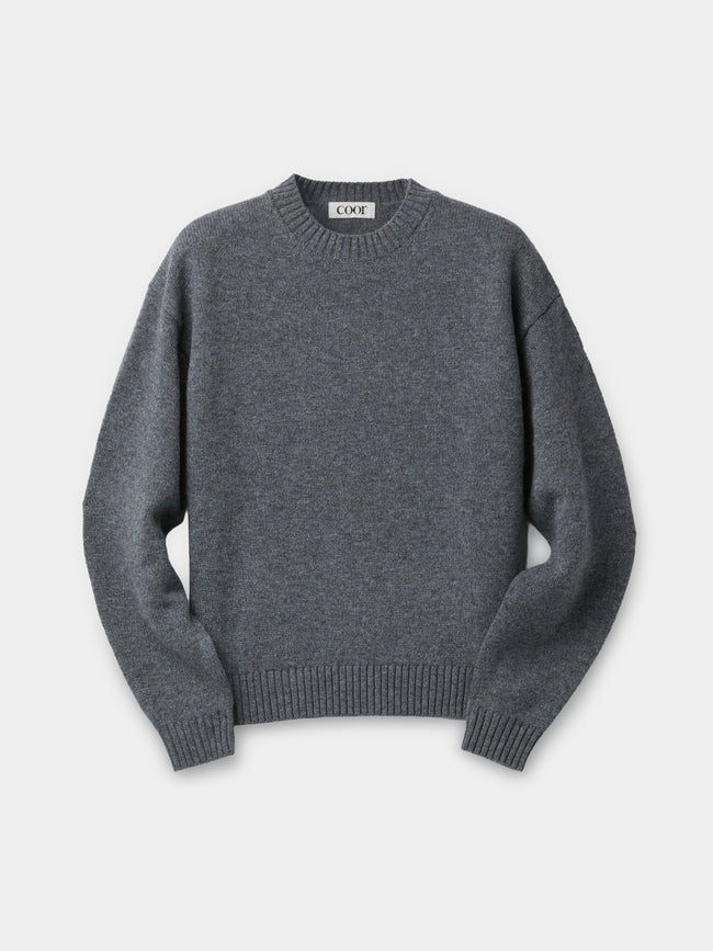 Coor Wool Cropped Crewneck Sweater - Grey