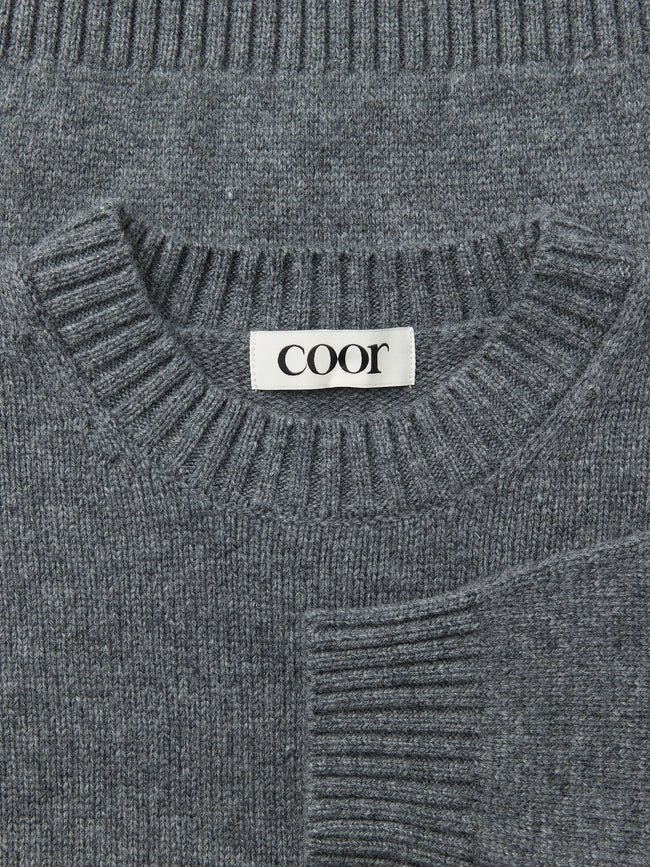 Coor Wool Cropped Crewneck Sweater - Grey
