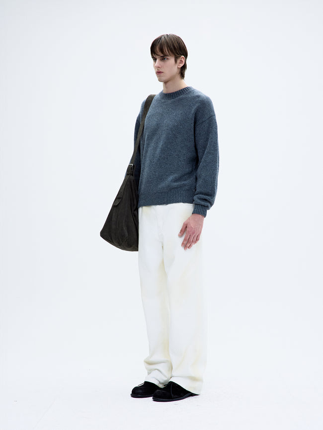 Coor Wool Cropped Crewneck Sweater - Grey