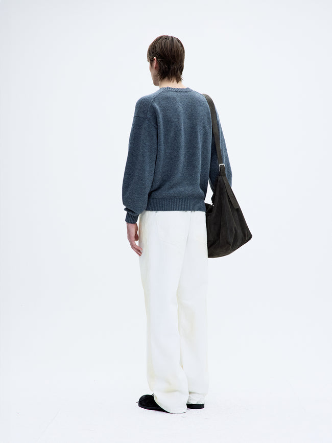 Coor Wool Cropped Crewneck Sweater - Grey
