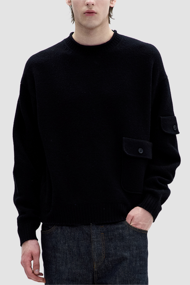 Coor Wool Cropped Pocket Sweater - Black