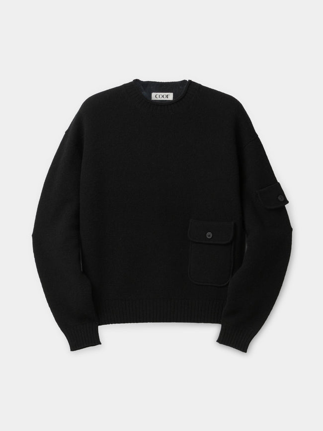 Coor Wool Cropped Pocket Sweater - Black