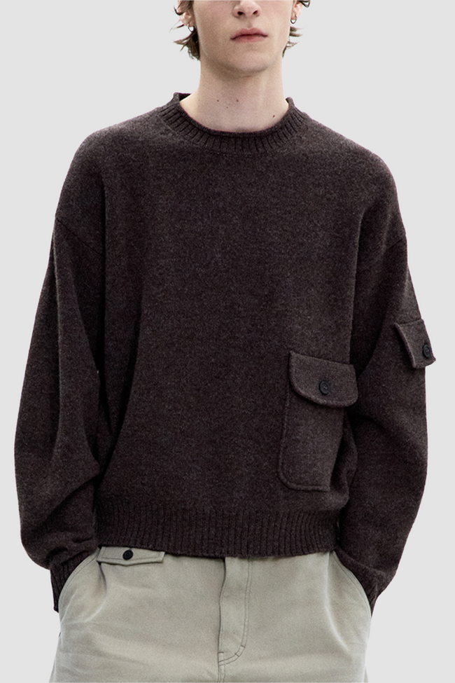 Coor Wool Cropped Pocket Sweater - Brown